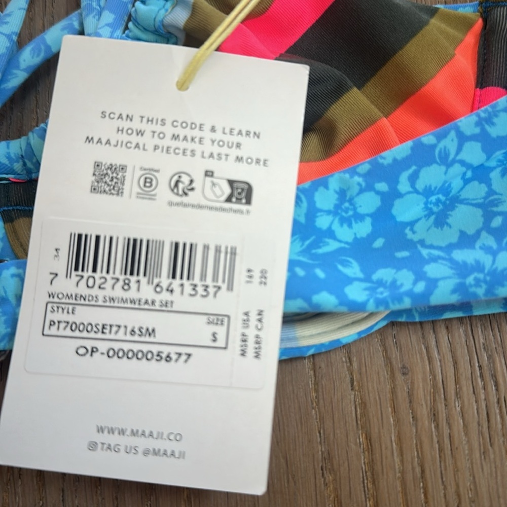 Maaji Blue Floral/ Colorful Striped Reversible Bikini Set - Picture 5 of 7
